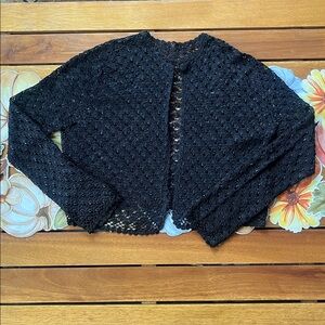 Vintage Beaded Elegant Black Crochet Open Cardigan
